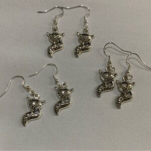 3 Pair 925 Sterling Hooks Handmade Fox Earrings